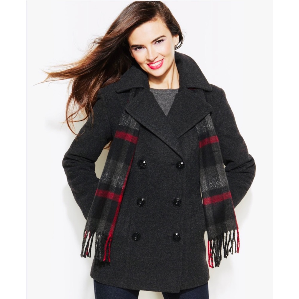 LONDON FOG • Charcoal Wool-Blend Double-Breasted Peacoat, 1X - Picture 9 of 16